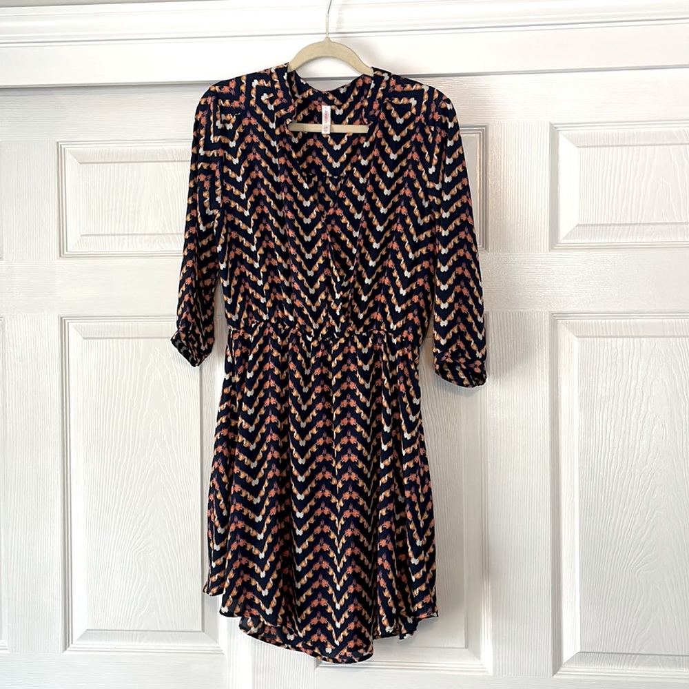 Navy blue, colorful women’s fun to wear mid length dress or tunic.